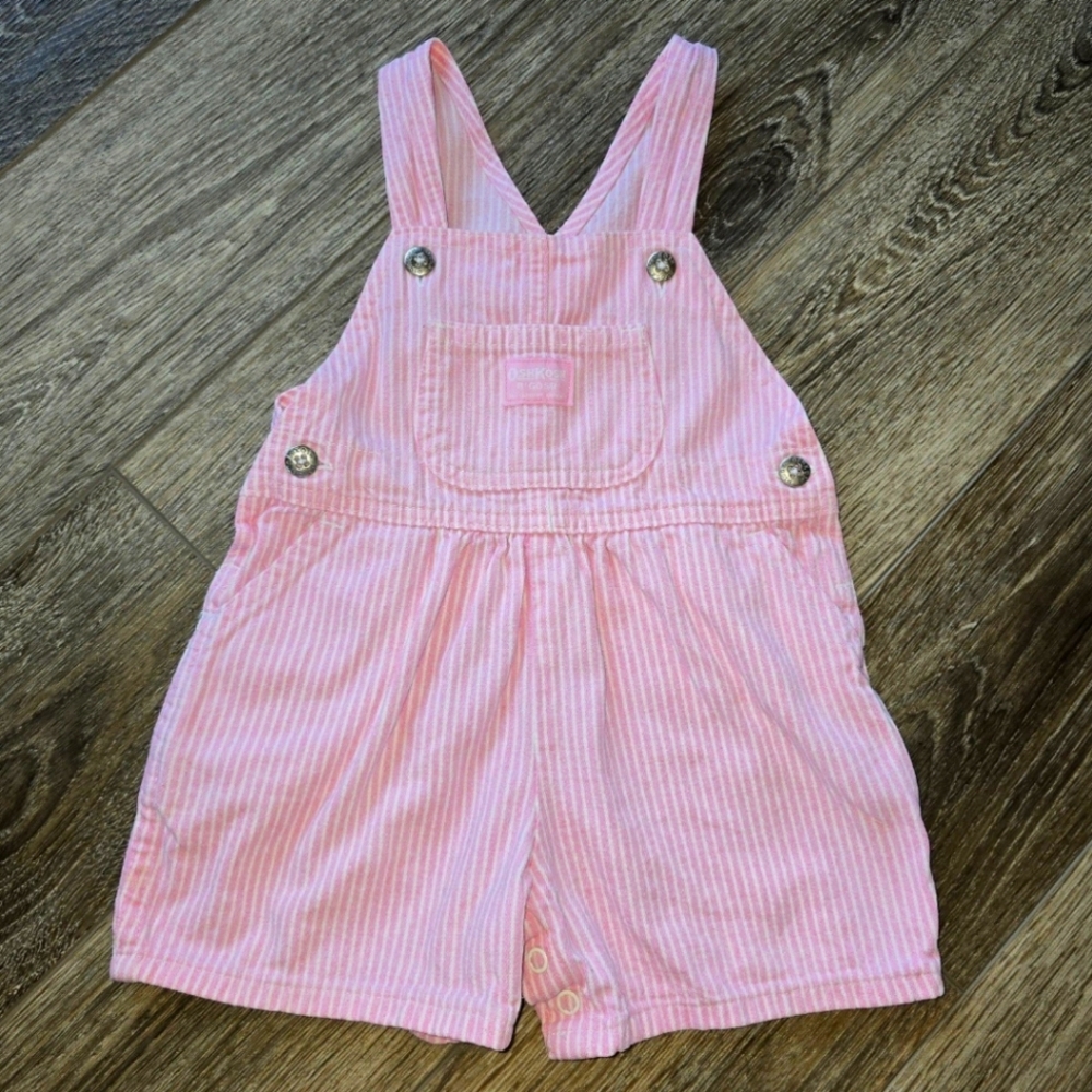 Oshkosh B'Gosh vintage 80s 90s pink and white striped shortall overalls …